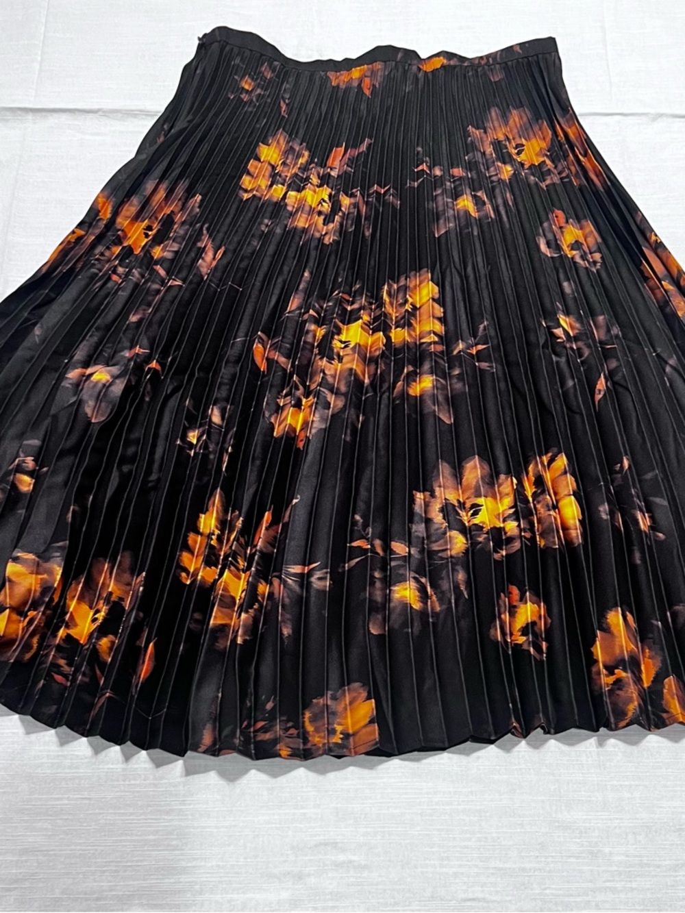Banana Republic Black Pleated Midi Skirt with Orange Floral Print